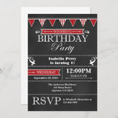 Birthday Invitation Red Black Chalkboard Kaart (Voorkant / Achterkant)