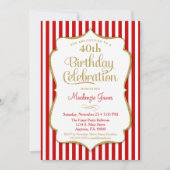 Birthday Invitation Red Gold Adult Tween Kaart (Voorkant)