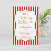 Birthday Invitation Red Gold Adult Tween Kaart (Staand voorkant)
