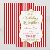 Birthday Invitation Red Gold Adult Tween Kaart (Voorkant / Achterkant)