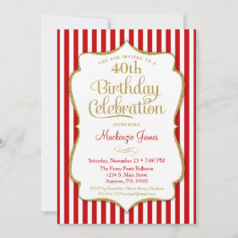 Birthday Invitation Red Gold Adult Tween Kaart
