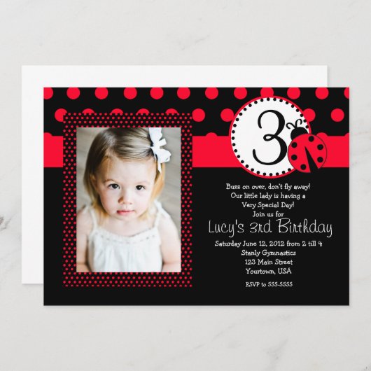 Birthday Invitation Red Lady Bug Kaart (Voorkant / Achterkant)
