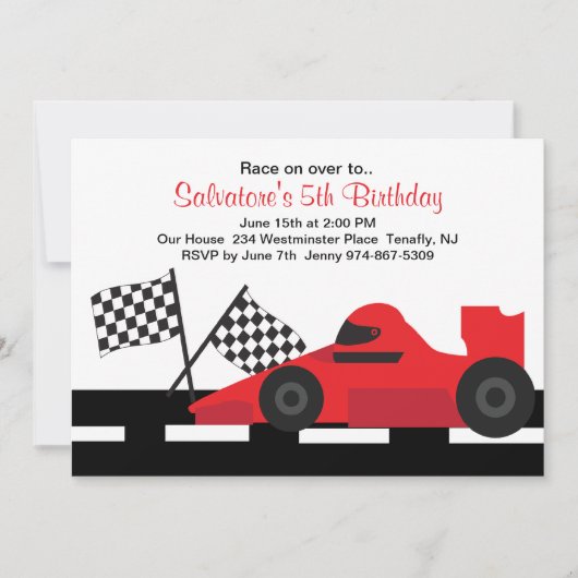 Birthday Invitation Red Race Car Boys Kaart (Voorkant)