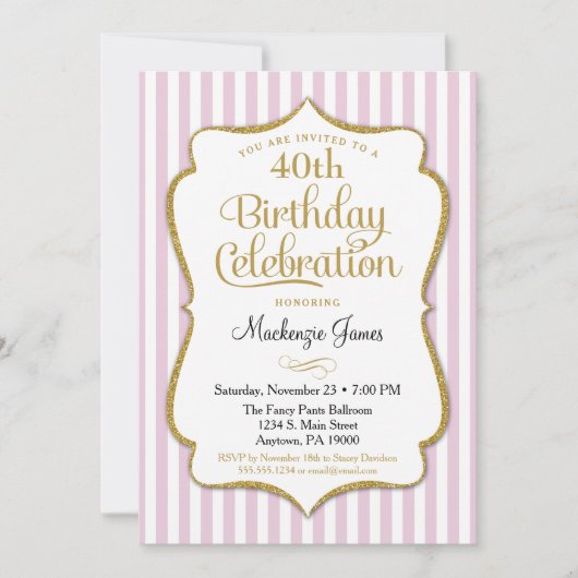 Birthday Invitation roze Gold Adult Tween Kaart (Voorkant)