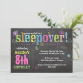 Birthday Invitation-Sleepover Party, Chalk + Neon Kaart (Staand voorkant)