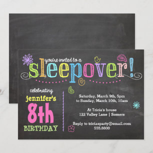 Birthday Invitation-Sleepover Party, Chalk + Neon Kaart