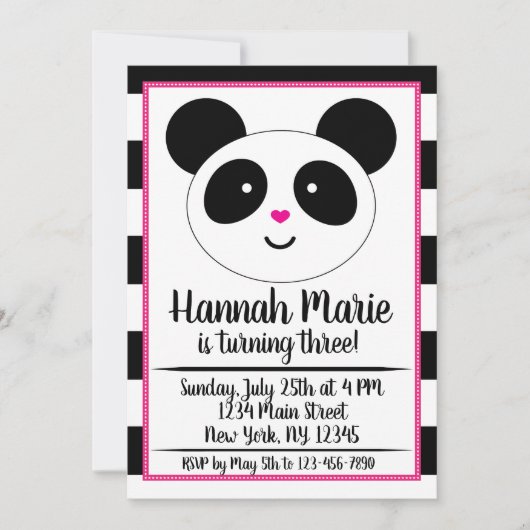Birthday Invitation striped Panda Party Kaart (Voorkant)
