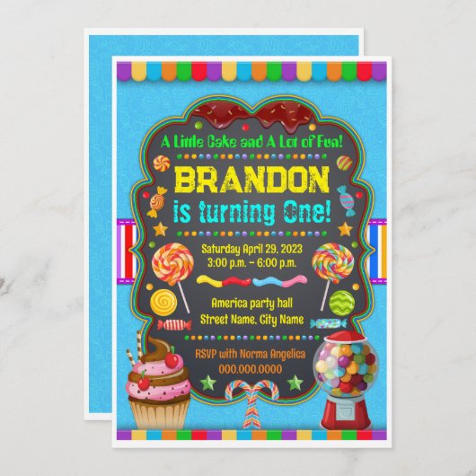 Birthday invitation Sweet candy Kaart (Voorkant / Achterkant)