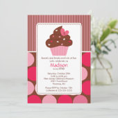Birthday Invitation Sweet Heart Cupcake Pink Brown Kaart (Staand voorkant)