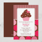 Birthday Invitation Sweet Heart Cupcake Pink Brown Kaart (Voorkant / Achterkant)