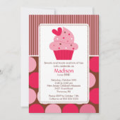 Birthday Invitation Sweet Heart Cupcake Pink Brown Kaart (Voorkant)