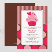 Birthday Invitation Sweet Heart Cupcake Pink Brown Kaart (Voorkant / Achterkant)