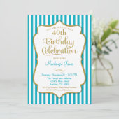 Birthday Invitation Turquoise Aqua Gold Adult Teen Kaart (Staand voorkant)