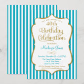 Birthday Invitation Turquoise Aqua Gold Adult Teen Kaart (Voorkant / Achterkant)