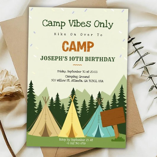 Birthday Invitation with a camping vibe Kaart