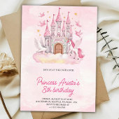 Birthday Invitation with a pink castle  Kaart