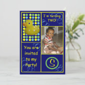 Birthday Invite - Dk.Blue/Yellow Duck, foto Kaart (Staand voorkant)
