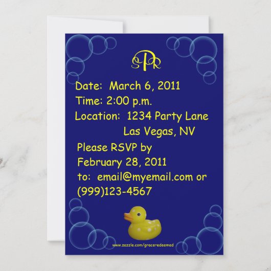 Birthday Invite - Dk.Blue/Yellow Duck, foto Kaart (Achterkant)