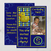 Birthday Invite - Dk.Blue/Yellow Duck, foto Kaart (Voorkant / Achterkant)