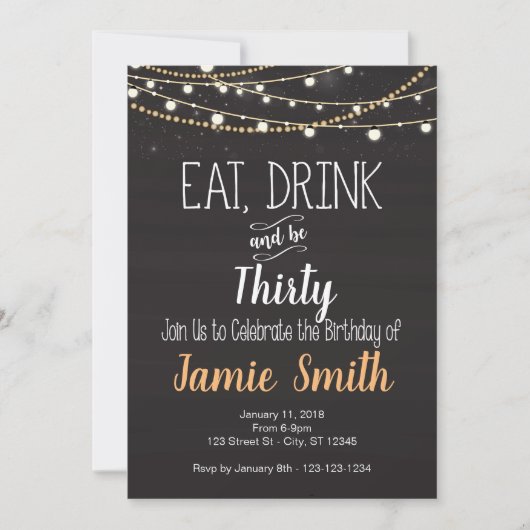 Birthday Invite - Eat, Drink en veertig, dertig Kaart (Voorkant)