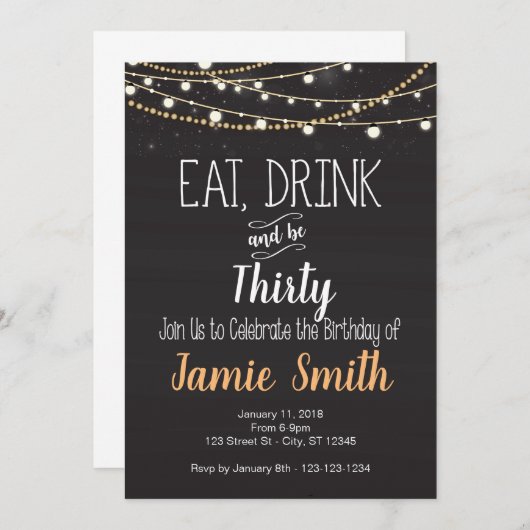 Birthday Invite - Eat, Drink en veertig, dertig Kaart (Voorkant / Achterkant)