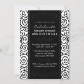 Birthday Invite - Elegant Black & White Swirl Kaart (Voorkant)