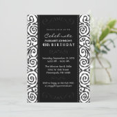 Birthday Invite - Elegant Black & White Swirl Kaart (Staand voorkant)