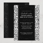 Birthday Invite - Elegant Black & White Swirl Kaart (Voorkant / Achterkant)