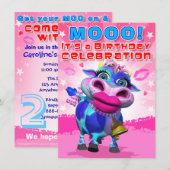 Birthday Invite- Kiss Moo (The GiggleBellies) Kaart (Voorkant / Achterkant)