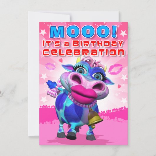 Birthday Invite- Kiss Moo (The GiggleBellies) Kaart (Voorkant)