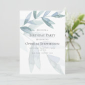 BIRTHDAY INVITE | Stamblauwe Waterverf Eucalyptus Kaart (Staand voorkant)