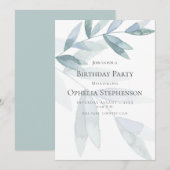 BIRTHDAY INVITE | Stamblauwe Waterverf Eucalyptus Kaart (Voorkant / Achterkant)