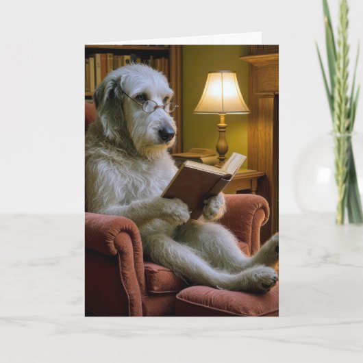 Birthday Irish Wolfhound Dog Reading a Book Kaart (Voorkant)
