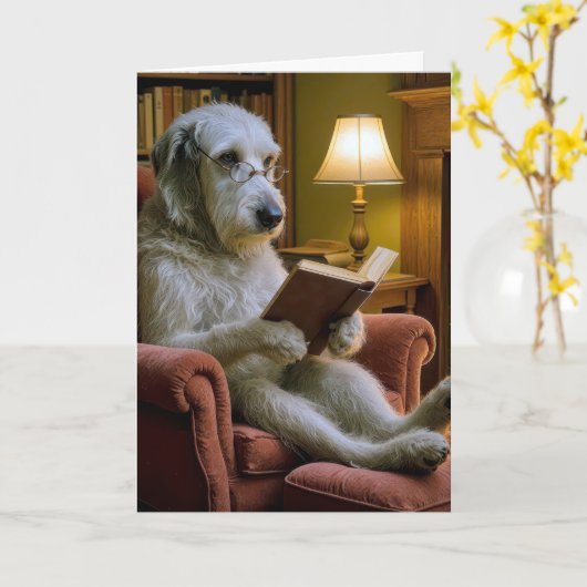 Birthday Irish Wolfhound Dog Reading a Book  Kaart (Gele Bloem)