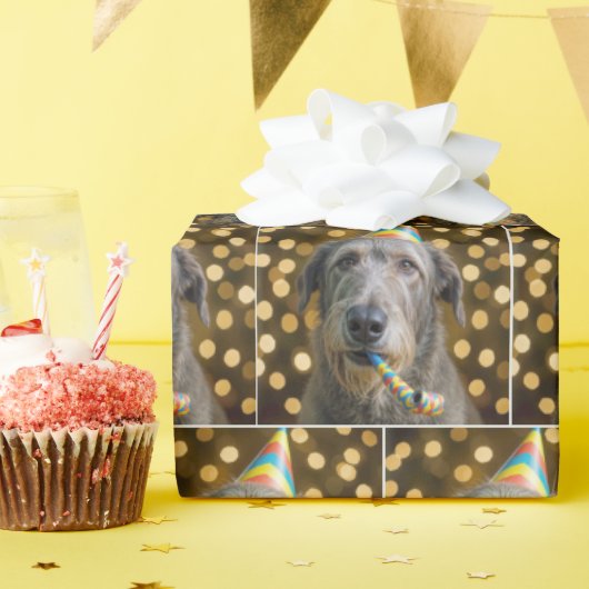 Birthday Irish Wolfhound Dog With Party Hat Cadeaupapier (Verjaardagsfeest)