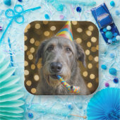 Birthday Irish Wolfhound Dog With Party Hat Papieren Bordje (Feest)