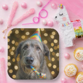 Birthday Irish Wolfhound Dog With Party Hat Papieren Bordje (Feest)