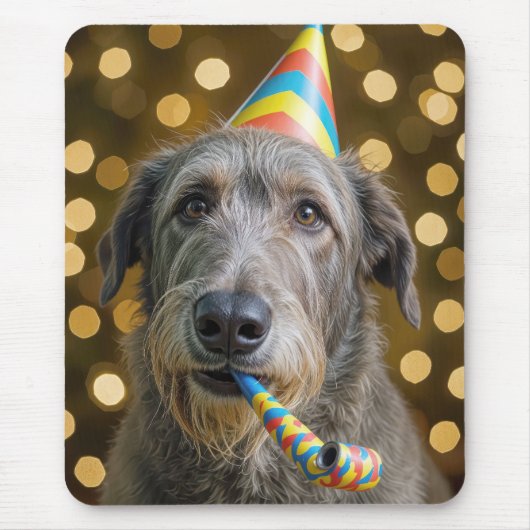 Birthday Irish Wolfhound with Party Hat Muismat (Voorkant)