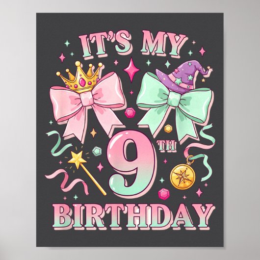 Birthday It's My 9th Birthday Cute Magical Princes Poster (Voorkant)