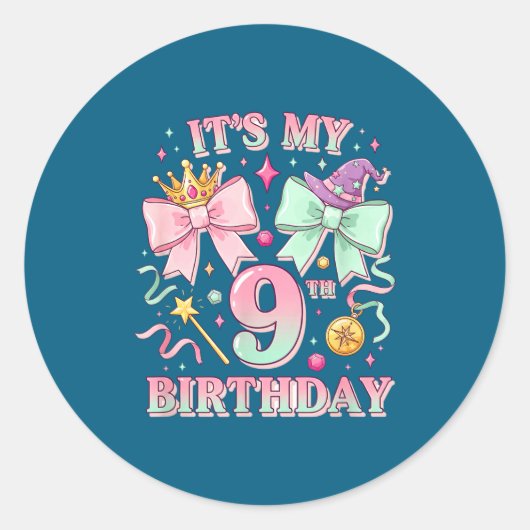Birthday It's My 9th Birthday Cute Magical Princes Ronde Sticker (Voorkant)
