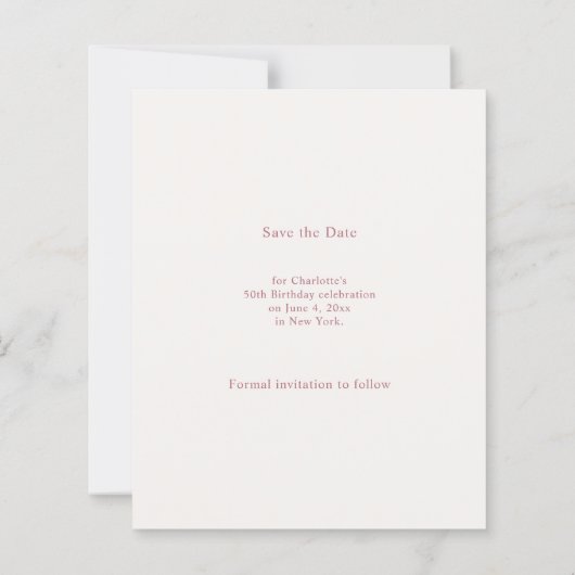 Birthday ivory rose gold photo Save the Date card (Achterkant)