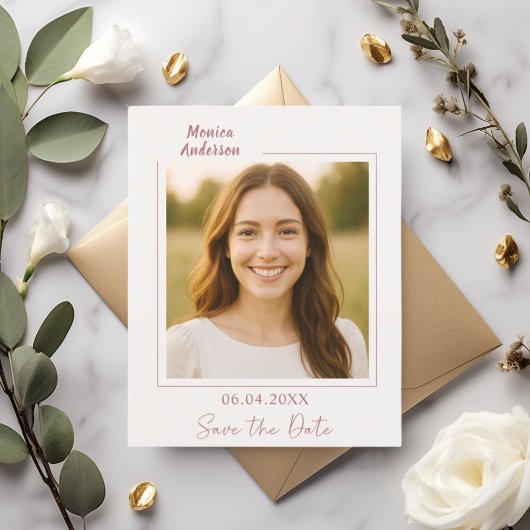 Birthday ivory rose gold photo Save the Date Flyer