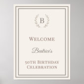 Birthday ivory taupe monogrammed elegant welcome poster (Voorkant)