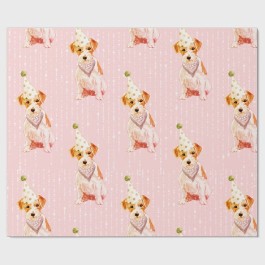 Birthday Jack Russell Dog Pink Party Pet Cadeaupapier (Vlak)