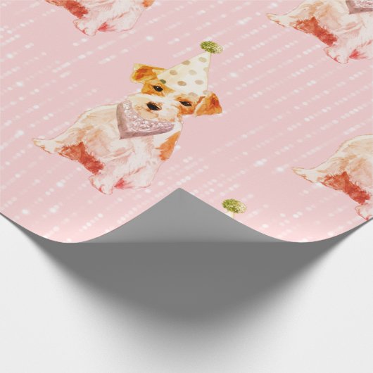 Birthday Jack Russell Dog Pink Party Pet Cadeaupapier (Hoek)