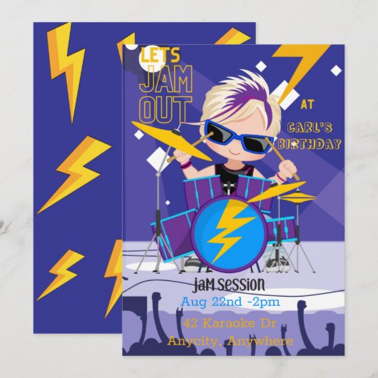 Birthday Jam Out 2 Uitnodiging Kaart (Voorkant / Achterkant)