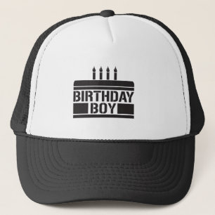 Birthday jongen met taart trucker pet