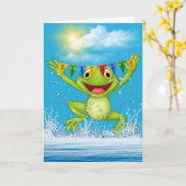 Birthday Jumping Frog in Water Kaart (Gele Bloem)