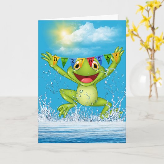 Birthday Jumping Frog in Water Kaart (Gele Bloem)