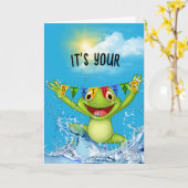 Birthday Jumping Frog in Water Kaart (Gele Bloem)